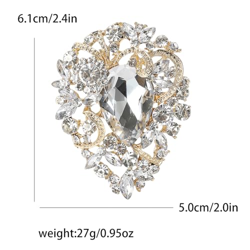 Image of Premium Rhinestone Brooch Pin for Women Big Large Crystal Oval Brooch Lapel Pin Sparkling Red /Purple /Green /Gold /Silver /Black /Blue Crystal Brooch Wedding Bride Bridesmaid Dress Jewelry for Her