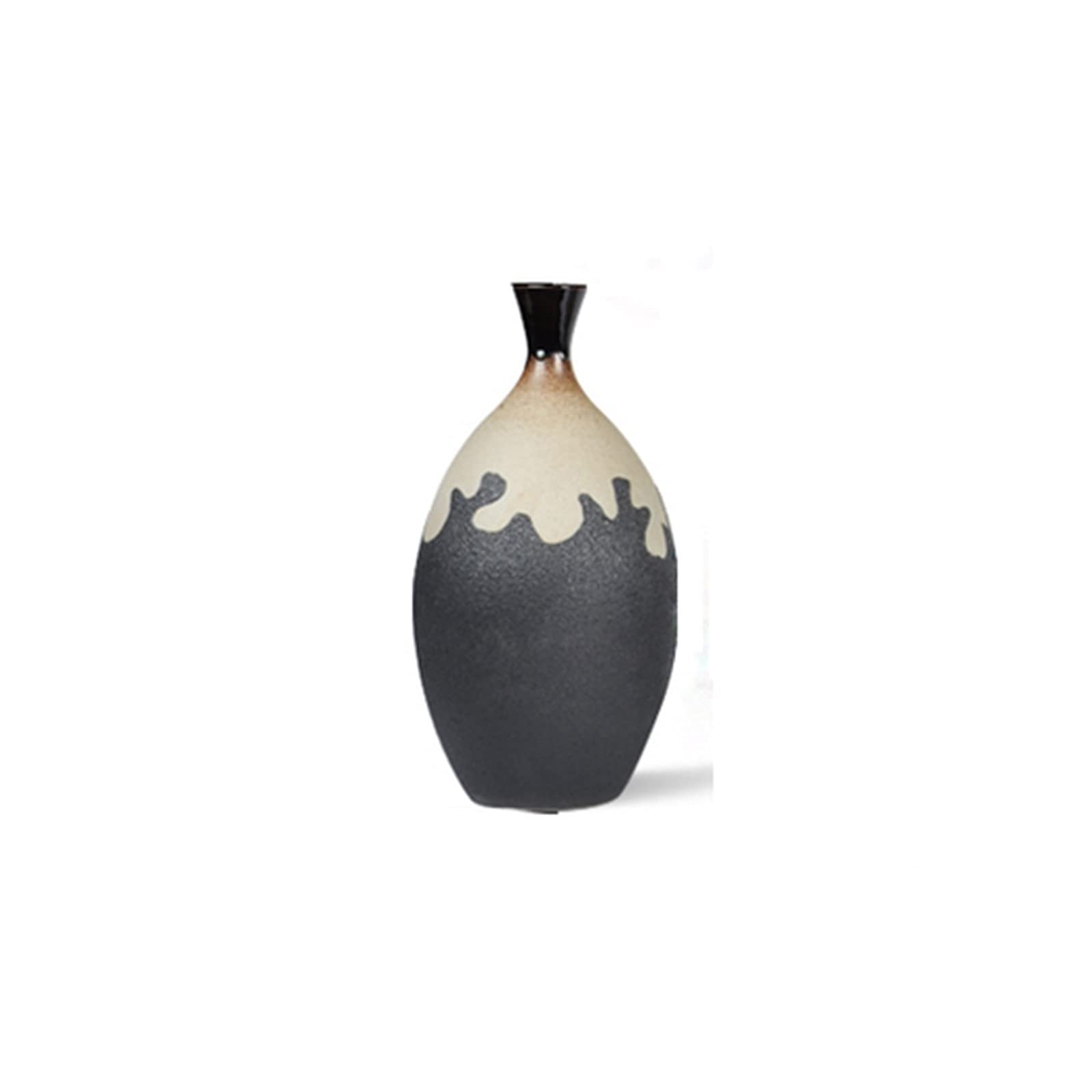 asdchZen Bookcase Decorated Vases, Black Vintage Ceramic Vase Sample Room Tea Room Flower Vase,16 * 34CM