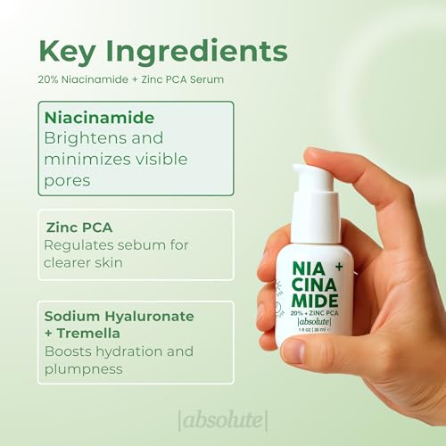 Absolute 20% Niacinamide + 1% Zinc PCA Serum – High-Strength Oil-Balancing Serum for Smoother, More Even-Looking Skin