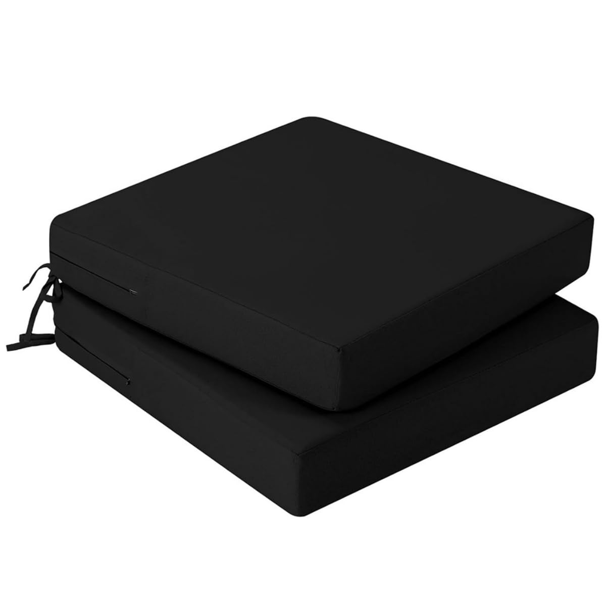 Hiseng Waterproof Outdoor Cushion Covers Set of 2 Solid Color Patio Seat Cushion Covers Replacement with Zipper for Garden Chair Cushion, Washable Rattan Furniture Protector (Black,48x48x10cm)