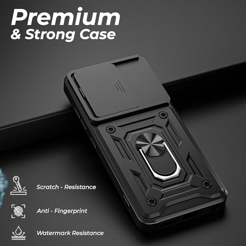 Image of A rtistque Armor Bumper Back Cover Case for Oppo K14x 5G / Oppo A6x / A6s 5G | Ring Holder Stand | Sliding Camera Protection | Shockproof Heavy Duty Design | Oppo K14x Back Cover - Black