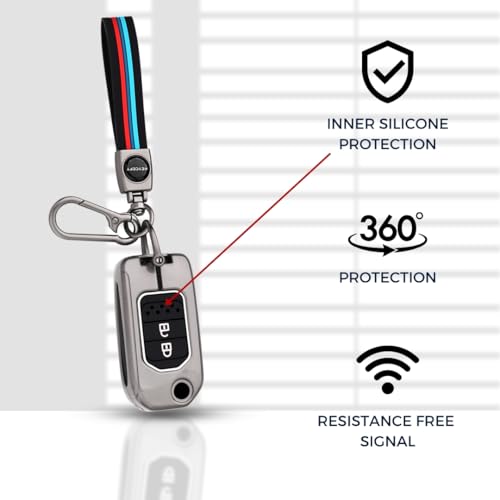 Image of KEYCEPT Metal Key Cover Compatible for Honda City, WR-V 2 Button Flip Key with Keychain (Long Keychain).