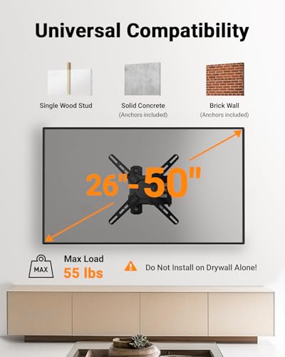 Full Motion TV Wall Mount for Most 23-55 Inch LED LCD Flat & Curved TVs with Swivels, Articulating, Tilt & Extends, Wall Mount TV Bracket fit Max VESA 400x400mm up to 88lbs by Perlegear