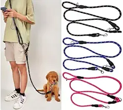 Coleira para cães mãos livres na cintura e corda transversal com guia deslizante durável para 2 cães de nylon refletiva resistente para caminhadas e corrida para cães médios e grandes (Rosa)