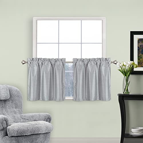 Home Queen P-FS-TIER-3024-GREY Faux Silk Rod Pocket Tier Curtains thumb #1