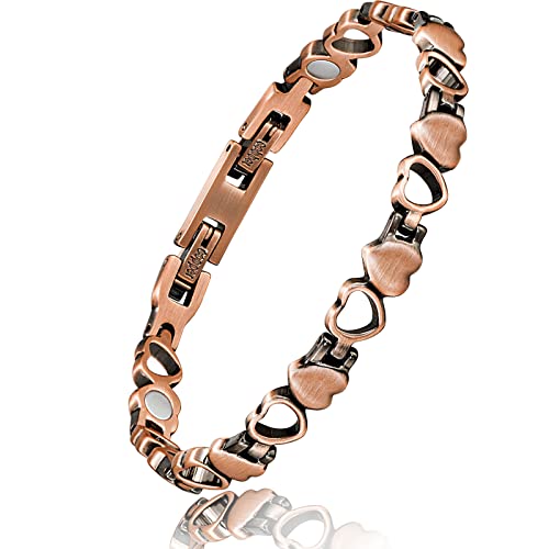 Reaowazo Copper Bracelets For Women Copper Magnetic Bracelet For Women Magnetic Copper Bracelet With 3 More Smarter Clasps Love Heart Jewelry Gift for Womens