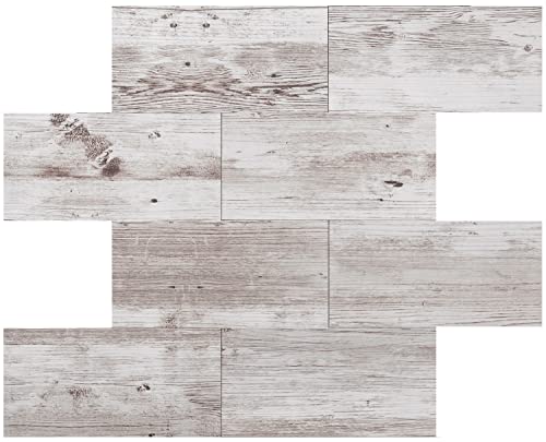 DICOFUN 10 hojas de madera blanca/marrón pelar y pegar baldosas de metro para cocina, paneles de pared autoadhesivos vintage (compuesto de PVC) Cover