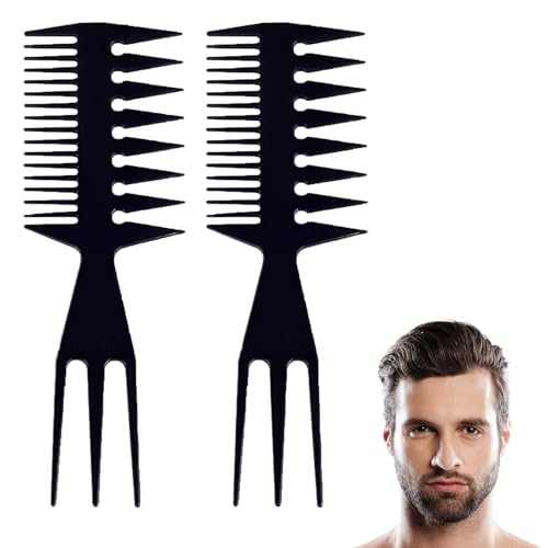 2 Pièces 3-en-1 Peignes en Plastique, Ensemble Brosse à Cheveux Antistatique Larges Grosse Dents...