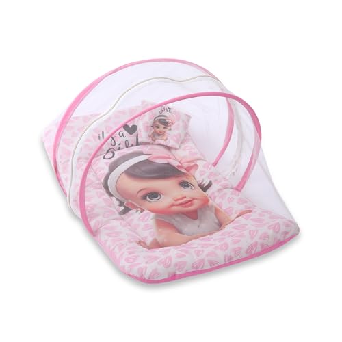 Mommers Baby Folding Mosquito net, Umbrella Net for Travel and Bed, Breathable Mosquito Protection for Kids (0 to 6 Months) Pink