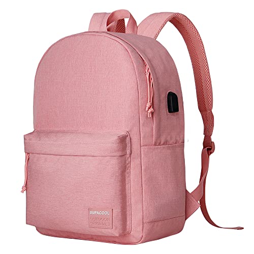 Image of SUPACOOL Casual Laptop Backpack for Men and Women, Backpack for College, USB Charging Port, Lightweight Pack Back(Pink)