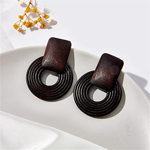 Jiuiql Handmade Bohemian Lightweight Wooden Circle Round Dangle Drop Earrings Vintage Boho Brown Nature Wood Geometry Hoop Stud Earring For Women Girls Statement Jewelry Gifts (Black Brown) #TOP2