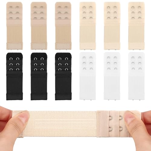 12 PCS Bra Extenders 2 Hooks, Bra Strap Extender, 2 Hook Bra Extenders for Women Elastic Extension Strap Plus Size