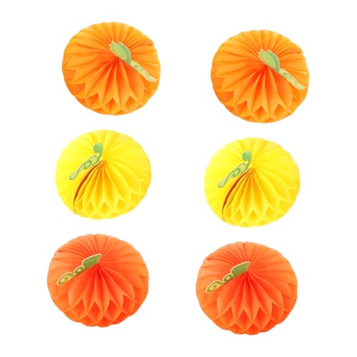 DECOMELODY 6 Piezas Bolas Panal Papel Decorativas Calabaza Halloween Colgantes Fiesta Colores Reutilizables para Interiores y Exteriores