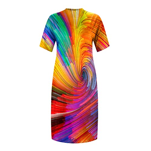 Robe d'été pour femmes grande taille ciel en coton à manches courtes