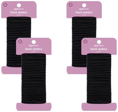 Image of Amazon Basics No Damage Elastic Hair Ties, Ponytail Holders for All Hair Types, Snag-Free, Strong Hold, Black 4 MM, 32 Count (Pack of 4)