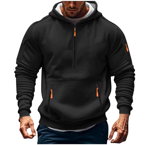 Mens Oversized Hoodies Drawstring Long Sleeve Pullover Sweatshirts Half Zip Oversized Hoodie with Pocket