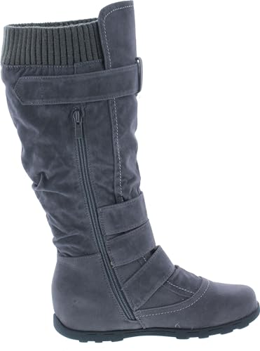 Image of Forever Link Women's Klein-70 Closed Round Toe Buckle Slouch Flat Heel Mid-Calf Boot