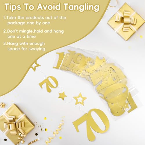 Image of Eucutur Gold 70th Birthday Decorations for Men Women, Pre-Strung Glitter Twinkle Number 70 Years Old Vintage 1956 Hanging Streamer Banner Party Supplies, Cheers 70th Birthday Anniversary Decor