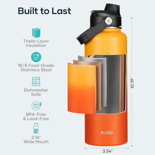 Image of BUZIO Triple Wall Vacuum Water Bottle with Dust-Proof Straw & Spout Lids