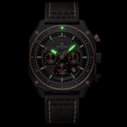 Image of NAVIFORCE NF8057 Square Vintage Military Chronograph Genuine Leather Analog Watch