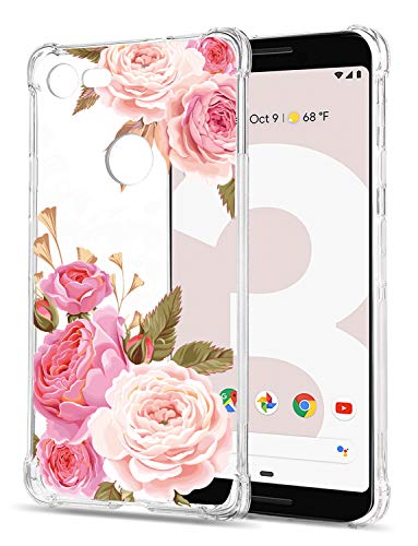 GREATRULY Floral Clear Pretty Phone Case for Google Pixel 3 (2018) for Women/Girls,Flower Design Transparent Slim Soft TPU Shockproof Bumper Cushion Silicone Cover Shell,FL-K