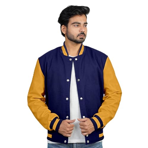 Image of Men's Fashion Varsity Jacket Causal Slim Fit Wool Letterman Baseball Bomber Jackets