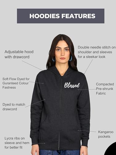 Image of Blessed Printed Women�s Full Sleeve Cotton Zipper Hoodie with Pockets | Regular Fit Hooded Sweatshirt Pullover for Winter, Casual, Outdoor, Travel & Everyday Wear
