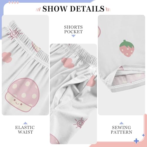 Mushroom Pink Boys Pants Boys Athletic Pants Long Pant for Boywith Pockets Wide-Leg Size 6-14Y4