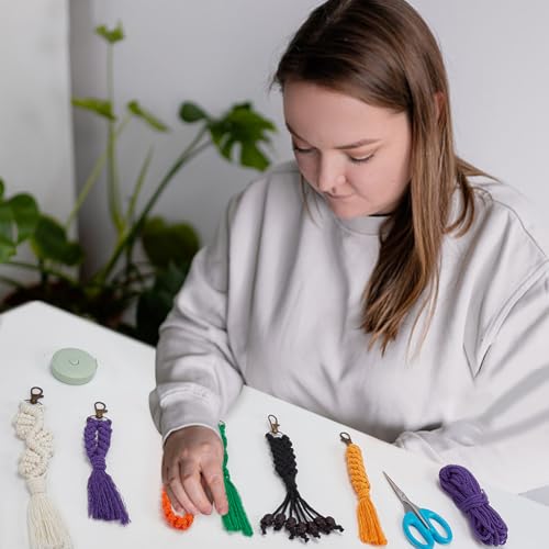 BEUNITONE Kit de chaveiro de macramê de Halloween para adultos, iniciantes, conjunto de 6 kits de pu