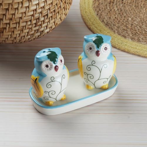 Image of Kookee Ceramic Salt and Pepper Shakers Set with Tray - Elegant Namak Dani, Spice Sprinkler & Dispenser for Dining Table, Kitchen & Restaurant Use (Pack of 2) (10576)