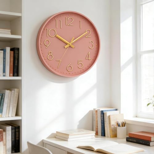 Image of DAXSMY Wall Clock 12 Inch Pink Decorative, Battery Operated Silent