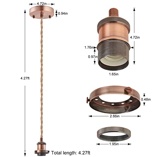 Image of Industrial Mini Pendant Light Kit, E26 Socket Pendant Hanging Light, Hemp Rope Vintage Hanging Pendant Light Cord, Adjustable Pendant Lights Ceiling Mount Kitchen Island Farmhouse