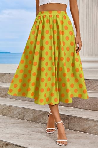 Image of Cicy Bell Womens Summer Striped Maxi Skirts A-Line Beach Vacation Outfits | Elastic Waist, Side Pockets, Flowy, Midi Length, Color Contrast, Trendy Casual