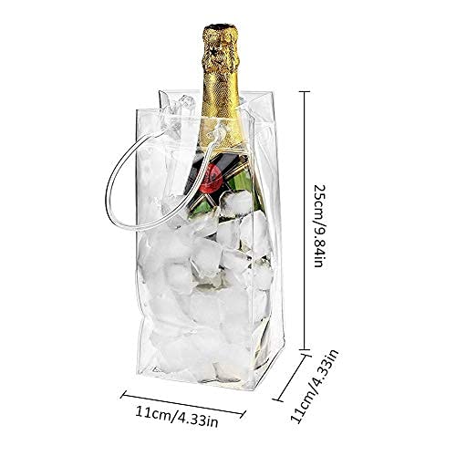 2Pack Wine Ice Bags, Portable Collapsible Clear Wine Cooler Bag PVC Wine Pouch Bags with Handle for Champagne Cold Beer White Wine Chilled Beverages