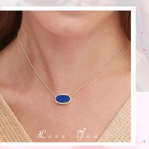 Women's Gold Necklace With Natural Druzy Pendant And Adjustable 14K Gold-Plated Chain Elegant Jewelry for Women2