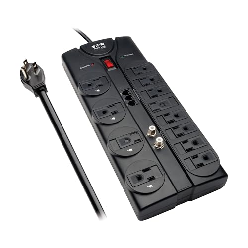 Tripp lite tlp1208teltv 12 outlet surge protector power strip, 8ft...