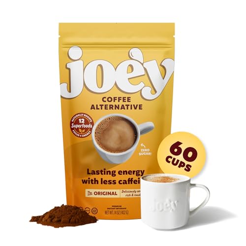 Joey Mushroom Coffee Alternative with Cacao Dandelion Root, and Chicory, Instant Mushroom Coffee Substitute with Superfoods, Vegan Gluten-Free Energy Drink for Focus and Calm, 60 Servings