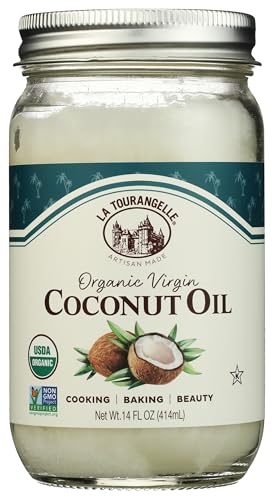 La Tourangelle, Organic Virgin Unrefined Coconut Oil, Great for Cooking, Baking, Hair, and Skin Care, Bold, Aromatic, and Flavorful, Source of MCTs, 14 fl oz (Packaging May Vary)