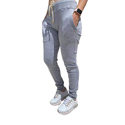 Calça Ribana JinkingStore Feminina Cintura Alta Moletom (Cinza Mescla, G 42/44)