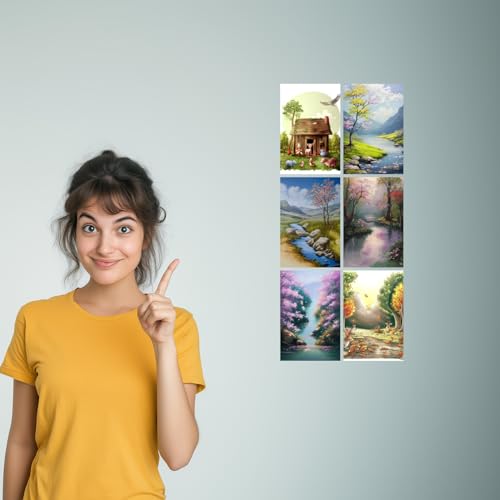 Image of SiddArtify Charming Farm Animals - Peaceful Landscapes Art Print Set - Set of 2-4x6 Inch - Board (Pack of 6) - Sticker (Pack of 6) Wall Room Decoration art Poster Prints