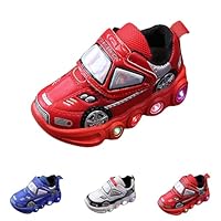 Toddler Boys Light Up Trainers Cars Baby Flashing Walking Shoes Kids Sports Shoes Non Slip Soft Sole no Lace Comfy Sparkly Sneakers Outdoor (Red, 10 Little Child)