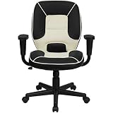 Flash Furniture Mid-Back Black and Cream Vinyl Steno Executive Swivel Office Chair with Adjustable A