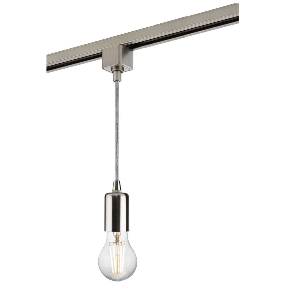 E27 Lamp Holder Single Circuit Track Pendant - Contemporary Style Ceiling Mounted Light Fitting (Brushed Chrome)
