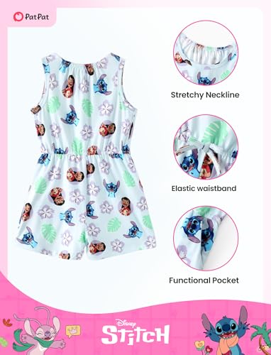 Image of Disney Princess Frozen Minnie Mouse Stitch Girls Romper With Pocket Sleeveless Jumpsuit One Piece Outfit For Toddlers & Kids