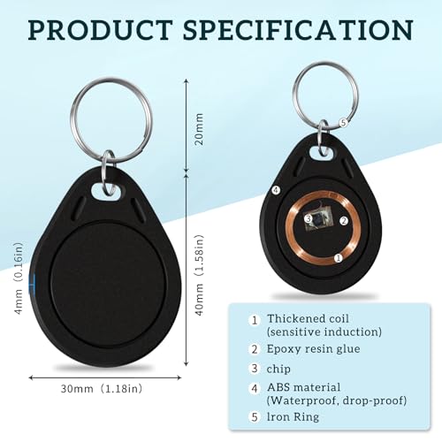 10pcs 13.56MHz ISO15963 Icode2 Hf RFID Keyfobs Tags Key Cards, Contactless Proximity iCode-Slix IC Key Fobs ISO15693 for Keyless Entry Access Control Systems - Black
