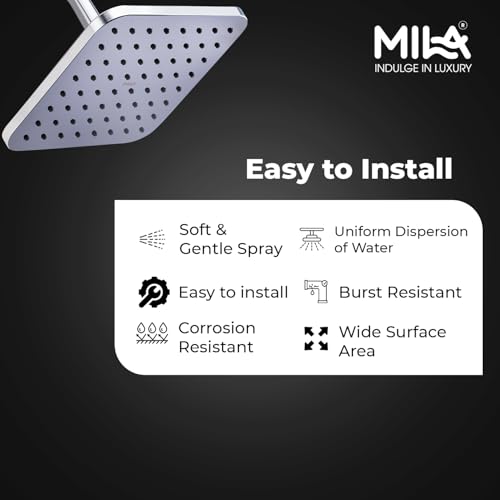 Image of Mila Serene Rain Shower| Chrome Finish Square Overhead Shower | 205x205 mm Ceiling Mounted | ABS Body| Single Function Rainfall Shower for Broad Coverage & Water Efficiency| (Without Arm)