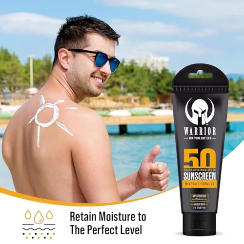WARRIOR -WIN YOUR BATTLES WARRIOR - WIN YOUR BATTLES - SPF 50 Sunscreen Lotion - 80 Minutes Water Resistant | SPF 15 Lip Balm - Unscented Chapstick Made from Purified Beeswax in USA | 3 Oz & 0.15 Oz Tube