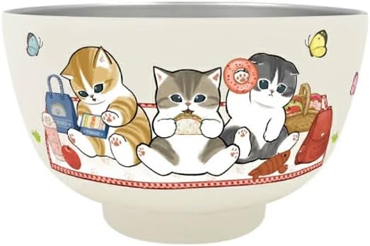 mofusan d Insulated Stainless Steel Bowl 15 oz – Cute Cat Double Wall Vacuum Soup Bowl, Lightweight Thermal Food Bowl for Soup, Rice, Cereal, Camping & Lunch, Kawaii Kitchen Tableware, Picnic