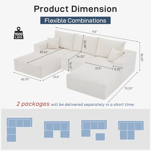 Modern U-Shaped Cloud Sofa with Chaise - Image 3