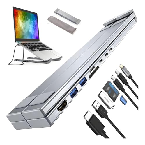 Laptop Stand with Docking Station, Civilizek 8in 1 Adjustable Ergonomic Aluminum Stand Hub with 4K...